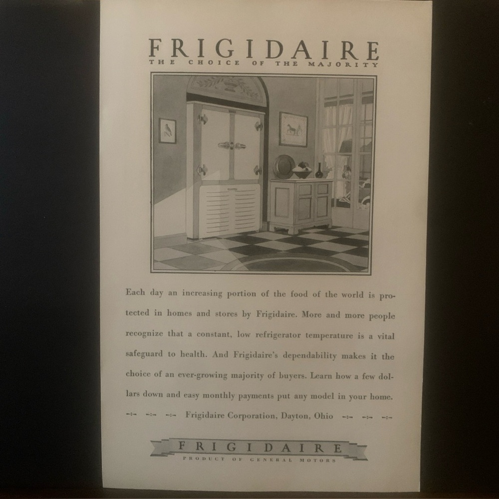 Vintage 1928 Frigidaire Choice Of The Majority Ad Advertisement